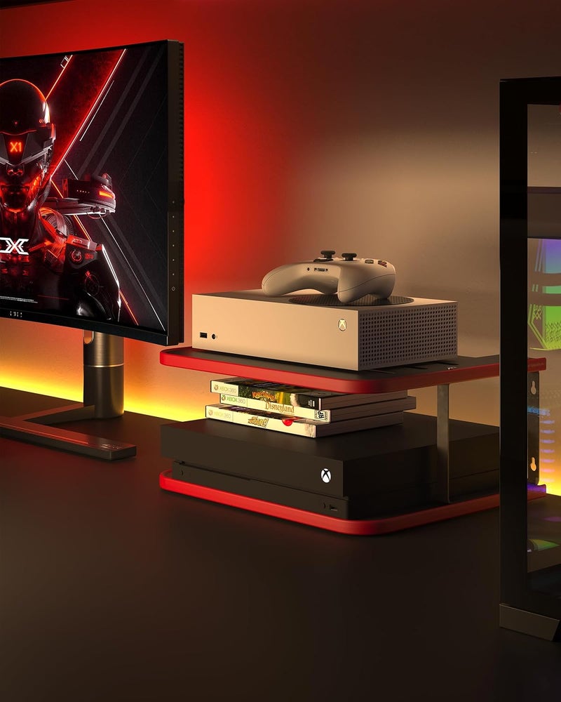 AREAJD Floating Under TV Game Double Shelf Stand for Xbox Series S/X, Projector/Router/Entertainment Center, Projector Holder Accessories, Black/Red - Image 3